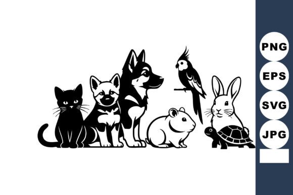 Black White Vector Pets Illustration Review