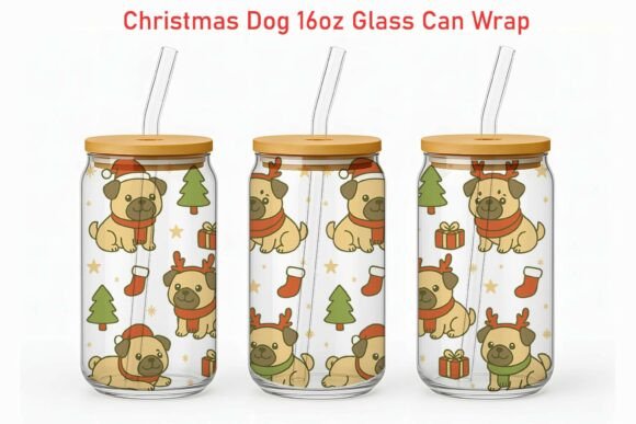 Christmas Pug 16oz Glass Can Wrap Embroidery Review