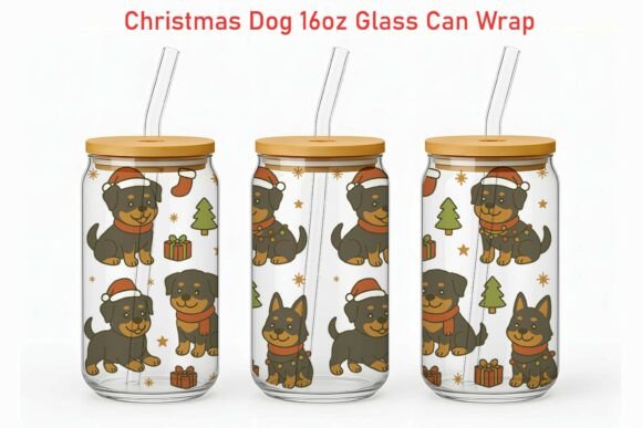 Christmas Rottweiler 16oz Glass Can Wrap Embroidery Review
