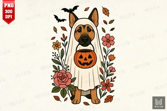 Halloween German Shepherd Flowers PNG Review