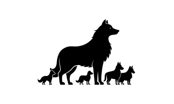 Silhouette Illustration of a Dog Family