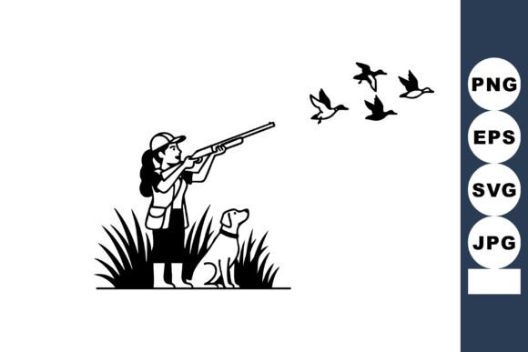 Woman Hunter Shooting Birds Vector Review