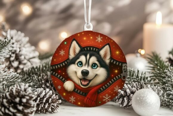 Xmas Zipper Siberian Husky Ornament PNG